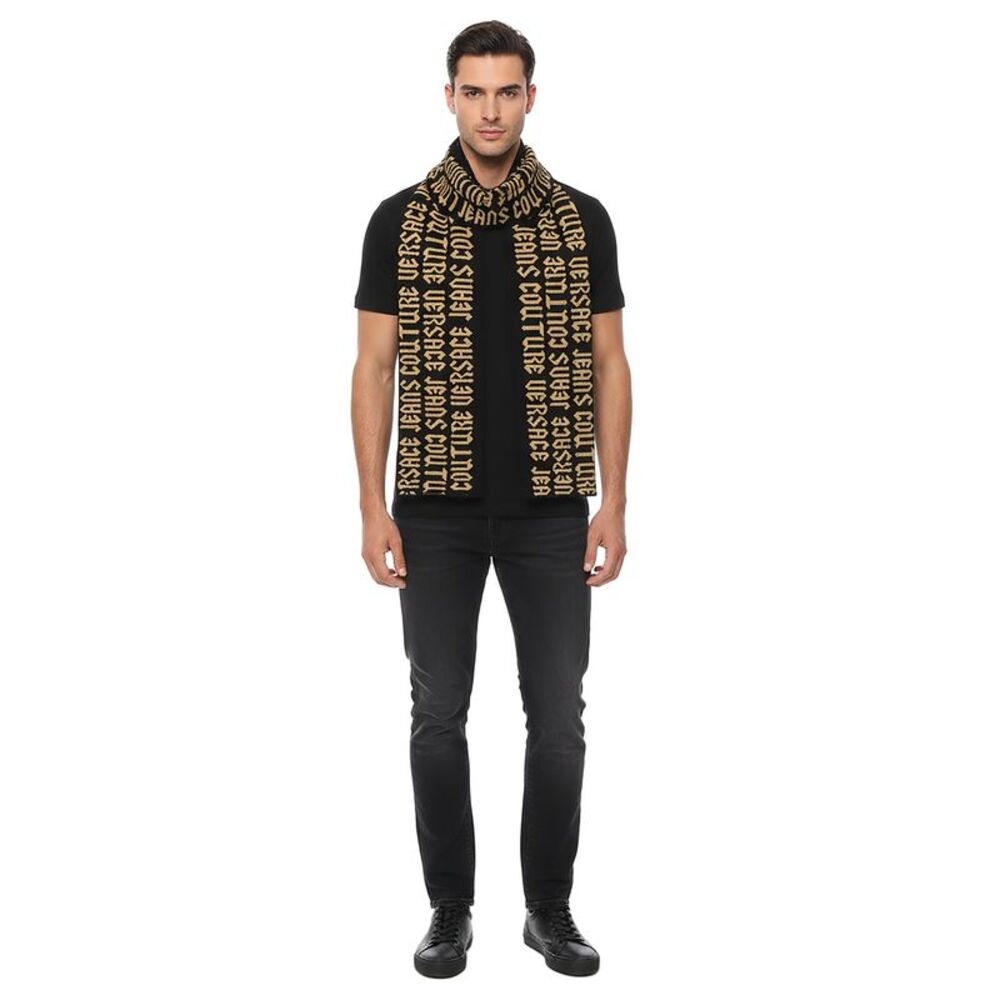 Versace Jeans Couture Gothic Signature Monochrome Blak Gold Knitted Mens Scarf
